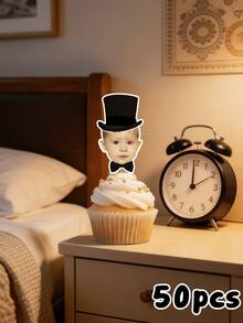 10/25/50/100个个性化赛车照片纸杯蛋糕装饰插牌，人脸照片纸杯蛋糕装饰插牌，定制赛车男孩纸杯蛋糕装饰，赛车男孩生日派对装饰，趣味装饰，人脸贴纸插签，定制照片，轻松装饰蛋糕 - 适用于生日、婴儿派对 - 多色4 - 查看 17