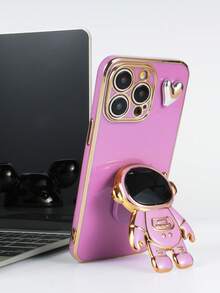 New Electroplated Astronaut DIY Love Phone Case, New Electroplating Technology Anti-Drop Phone Case + Electroplated Hidden Stand + Full Phone Case Set, Suitable For IPhone 11/12/13/14/16 Pro Max, S22/23/24+ UA04/A05/A14/A15/A24/A25/A34/A54S, OPPO, VIVO, Redmi 13C/Note 14 Pro Plus+ - Purple - View 2