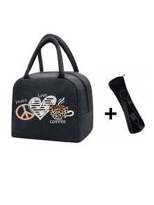 保温多功能午餐包 - 爱与和平，配有黑色餐具收纳袋，手提袋，保温袋套装，大容量工作午餐盒包，手提包，学生餐保温冷藏包，便携式旅行野餐包，办公室学校午餐保温盒，工作办公室假期午餐盒，男女通用多功能露营学校午餐盒，返校礼物 - 彩色 - 查看 13
