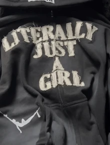 Y2K Zip-Up Hoodie, Harajuku Gothic Pattern Hoodie, StreetStyle Jacket, Loose Sweatshirt For Fall, Winter Clothing  Casual    Polyester    Pocket    Daily - 黑色 - 查看 3