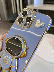 New Electroplated Astronaut DIY Love Phone Case, New Electroplated Scratch-Resistant Phone Case + Electroplated Hidden Stand + Full Phone Case Set, Suitable For IPhone 11/12/13/14/16 Pro Max, S22/23/24+ UA04/A05/A14/A15/A24/A25/A34/A54S, OPPO, VIVO, Redmi 13C/Note 14 Pro Plus - Blue - View 4