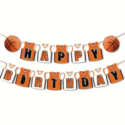 1pc Basketball Birthday Party Banner - Sports Themed Hanging Decor With "Happy Birthday" Design, Jersey Style Paper Flag For Indoor/Outdoor Celebration, Basketball Accessories, Suitable For Basketball Games And Birthday Parties, Party Backdrop Decoration, Thick And Durable Paper, Easy To Hang, Applicable For Sports Events, Competitions, Birthday Decorations, Birthday Gifts, Party Decorations, Anniversary Souvenirs, Gifts For Men, Gifts For Women, Basketball Gifts, 1st Birthday, 18th Birthday, 30th Birthday