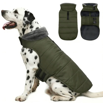 Warm Pet Dog Jacket, Winter Cold-Proof Adjustable Thick Fleece Snow Coat, Waterproof Outer Layer Furry Vest, Waterproof Zipper Leash Hole, Winter Warm Furry Collar Dog Coat, Cold Weather Pet Jacket, Dog Jacket, Dog Snow Suit, Dog Outdoor Cotton Coat, Suitable For Small, Medium And Large Dogs