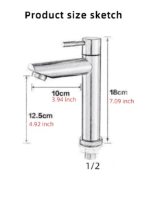 1pc Stainless Steel Single-Handle Single Cold Water Tap For Bathroom Basin,Black Bathroom Faucet, Single Hole Bathroom Faucet, Single Handle Bathroom Faucet,Single Cold Water Tap,For Bathroom, Toilet, Hotel Sink Tap Bathroom Bathroom Washbasin Single Cold Faucet,Water Inlet Thread G1/2, (Chrome, Black,Brushed Gold,Selectable) - Multicolor - View 3