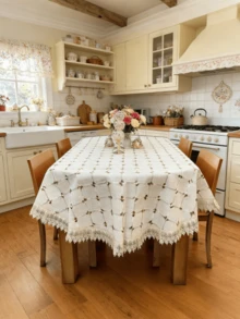 HXARTMIS 1PC Gray Linen Tablecloth With Brown Embroidered Small Flowers, Oval Large Tablecloth With Elegant Exquisite Lace Edge. Tablecloth, Birthday Tablecloth, White Tablecloth, Baptism Tablecloth, Pink Tablecloth, Stain-Resistant Tablecloth, Furniture Doilies, Living Room Rug, Plastic Kitchen Tablecloth, Round Tablecloth - Gray Hemp + Coffee - View 2