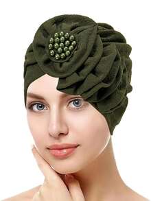 1pc Women's Chemo Head Scarf - Beaded Floral Solid Color Pre-Tied Head Wrap, Suitable For Cancer Patients Sleep Bonnet,Summer,Beach,Hat,Holiday,Travel - Multicolor - View 4