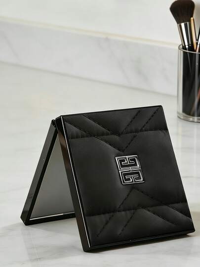 Givenchy Compact Square Makeup Mirror, Satin Flip Cover, Double-Sided, Portable, Makeup Mirror, Travel Mirror, Square Makeup Mirror, Fabric Flip Cover, Double-Sided, Touch Up Mirror, Small & Delicate