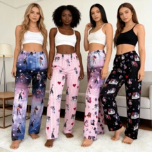 Mattel K-POP 女巫狩猎主题法兰绒睡裤，加厚保暖内衬，秋冬季保暖休闲卡通家居裤 - 紫色少女 - 查看 2