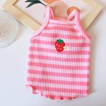 1件条纹泰迪熊/比熊犬背心，小型犬服装，春夏幼犬连衣裙，狗狗衣服 - 粉色 - 查看 11