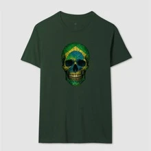 Camiseta Camisa Brasil Unissex Politica Eleição 2026 Direita Bolsonaro Caveira Patriota - Verde - Visão 1