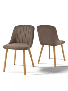 Goeurvant Modern Minimalist Vertical-Stripe Upholstered Dining Chairs With Ergonomic Back & Solid Wood Legs For Living Room, Kitchen, Bedroom - Set Of 2 / Set Of 4 / Set Of 6--Mocha Brown-Chenille - 摩卡棕 - 查看 1