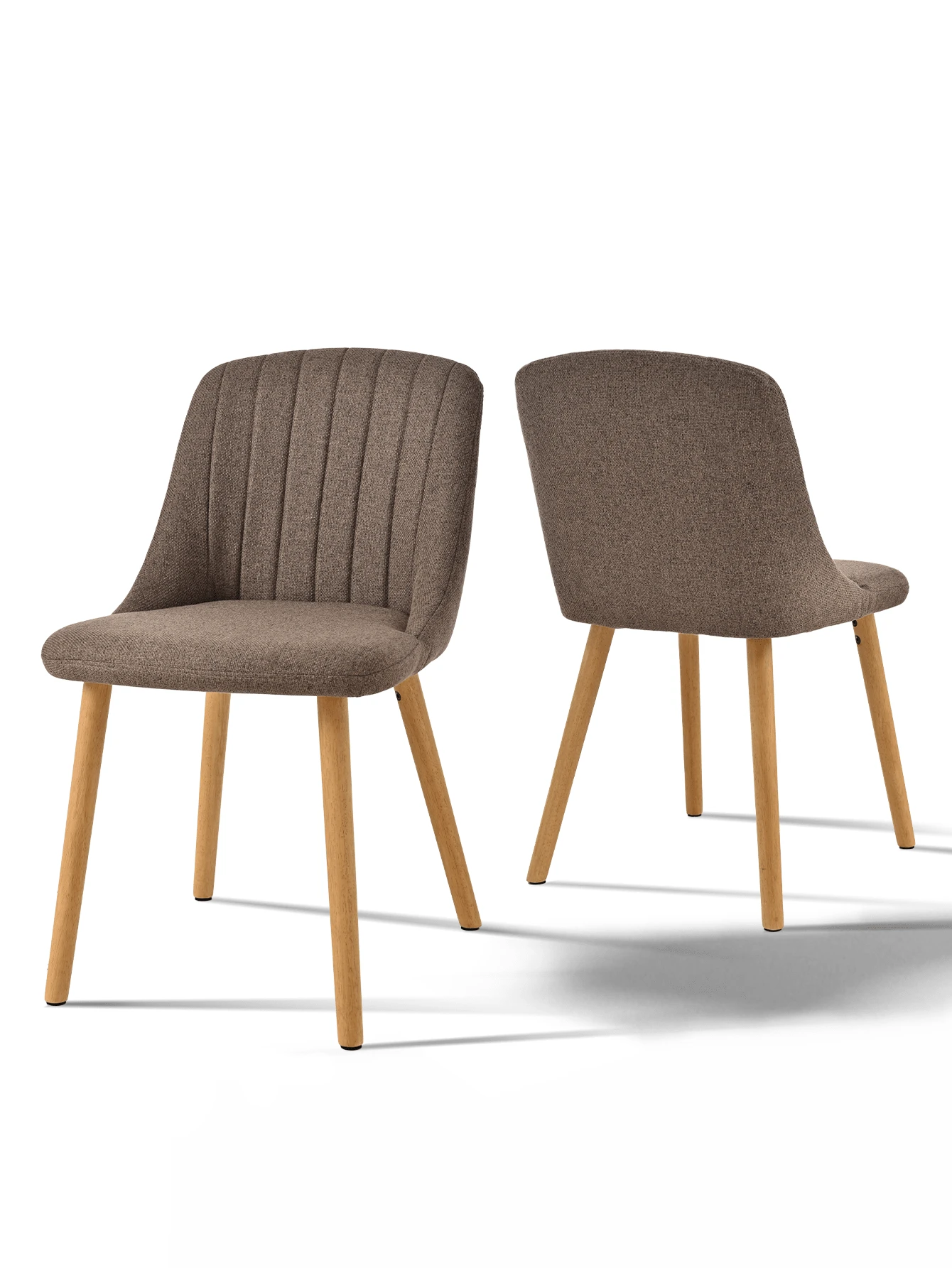 Goeurvant Modern Minimalist Vertical-Stripe Upholstered Dining Chairs With Ergonomic Back & Solid Wood Legs For Living Room, Kitchen, Bedroom - Set Of 2 / Set Of 4 / Set Of 6--Mocha Brown-Chenille - 摩卡棕 - 查看 1