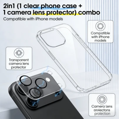 2-In-1 Basic Phone Case (1 Clear Phone Case + 1 Camera Lens Protector) Combo