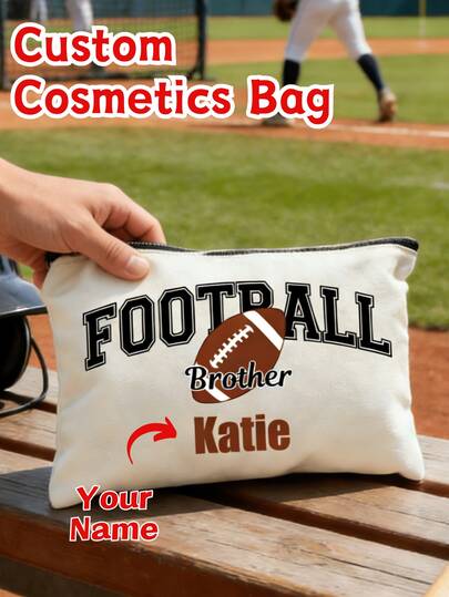 1 pieza, Bolsa de lona personalizada con diseño de bolas, Bolsa de cosméticos, Bolsa de cosméticos con logotipo y nombre personalizado, Bolsa de maquillaje para jugador de tenis, Regalo para capitán de tenis, Bolsa personalizada, Perfecta para monedero, estuche de lápices, incluye elementos de múltiples pelotas como fútbol, rugby, béisbol, voleibol, tenis, baloncesto, bolos y golf. Perfecto para deportes, compras, citas, vacaciones, viajes o como regalo.