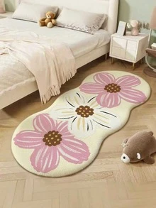 1 Peça Tapete Decorativo com 3 Flores, Tapete Decorativo, Decoração de Quarto, Tapete Pequeno, Tapete, Decoração Doméstica, Tapete de Sala de Estar, Tapete Pequeno de Sala de Estar, Tapete de Quarto, Decoração Doméstica de Sala de Estar, Tapete para Área Externa, Tapete Lavável - Multicolorido - Visão 2