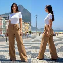 Simple Pocket, Contrasting Waistband, Zipper, Close-Up - Khaki - View 3