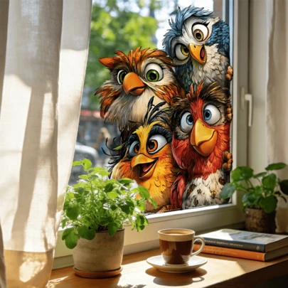 2 Sheet Easter Window Cling, Whimsical Colorful Birds, Chicks And Eggs Pattern, Waterproof Non-Adhesive PVC Decal For Glass, Reusable Electrostatic Film, Spring Home Decoration, Kitchen, Living Room, Holiday Party, Seasonal Festival Display, Unique Gift For Animal Lovers, Vibrant Interior Ornament