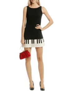Womens Y2K Piano Key Pleated Mini Dress Vintage Music Theme Bodycon Short Tank Dress 2000s Aesthetic Party Clubwear - màu đen - Xem 7