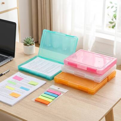 Boîte de rangement multifonctionnelle transparente, boîte de rangement en plastique portable adaptée aux papiers au format A4/Lettre, reçus, avec fente pour carte de visite et porte-stylo, convient pour le salon, la chambre, le stockage à la maison, la cuisine, le dortoir, le bureau, le rangement, le panier, l'aménagement, le rangement de la pièce, la boîte de rangement, la poubelle, le panier cadeau, la boîte cadeau, le panier cadeau, l'armoire murale, la décoration d'intérieur, les accessoires de cuisine