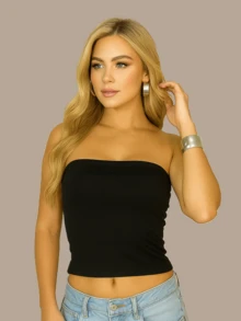 Kit Of 3 Women's Tube Tops: Cropped Tube Top, Strapless, Lined With Double Layer, Fitted Waist, Blogger Style. - Đen/trắng/nâu - Xem 2