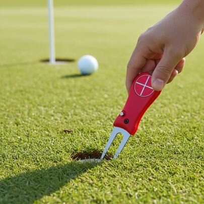 1件装高尔夫球场草坪叉，折叠式塑料手柄，弹簧设计，金属叉头，用于草坪维护