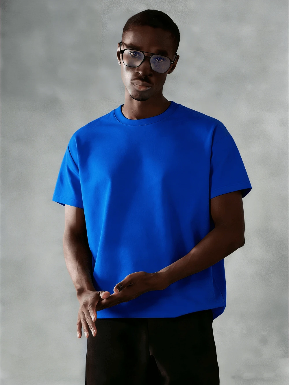 Oversized Boxy Cut Short Sleeve Jersey T Shirt Casual Crop Fit Streetwear Modern Minimalist All Season Essential Top-Comfortable Retro Cotton T-Shirt-K912026 New Men's Spring/Summer Casual Resort Wear Versatile Pure Cotton T-Shirt - 藍色 - 查看 1