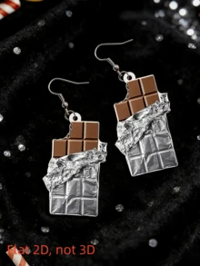 2D Chocolate Pendant Earrings, Creative Design, Funny Earrings, Flat Acrylic Earrings, Suitable For Daily Wear And Parties, Valentine's Day Gift - Chocolate - View 4