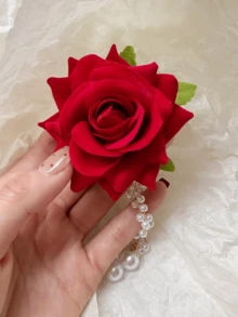 1pc Vintage Red Rose Hair Clip, Elegant Duck Clip, Exclusive High-End Hair Accessory