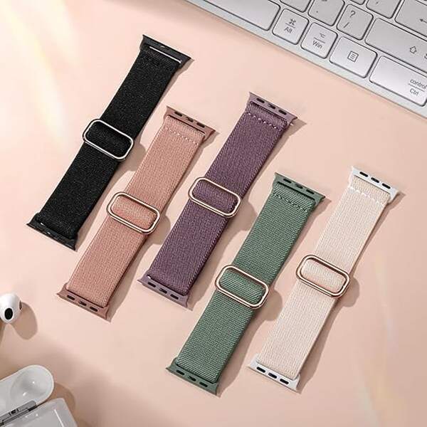 5 Stück/Set gewebte Einzelschlaufen Uhrenarmbänder, kompatibel mit Apple Watch 38mm/40mm/41mm/42mm/44mm/45mm/46mm/49mm, unisex; elastisches Nylon-Armband, kompatibel mit Apple Watch Ultra/SE/11/10/9/8/7/6/5/4/3/2/1 Serien; 18mm/20mm/22mm universelle elastische Nylon-Armbänder, geeignet für HW Watch 3Pro/GT3pro/Sam Watch7/6/5/4/5Pro/ Smartwatches; weiches, verstellbares, atmungsaktives Nylon-Sportarmband, geeignet für Versa2/Versa3/Versa4/Charge 5/6
