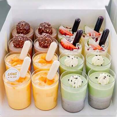 10pcs/50pcs/100pcs 100ml Clear Plastic Cups, Suitable For Pudding, Jelly, Ice Cream, Desserts, Transparent Cups, Ice Cream, Transparent Pudding Cups, Party, Wedding, Catering, Food Containers, Mini Desserts, Appetizer Cups, Restaurant Mini Appetizer Cups, Suitable For Party, Wedding, Catering, Ice Cream, Pudding And Food Containers, Kitchen Supplies