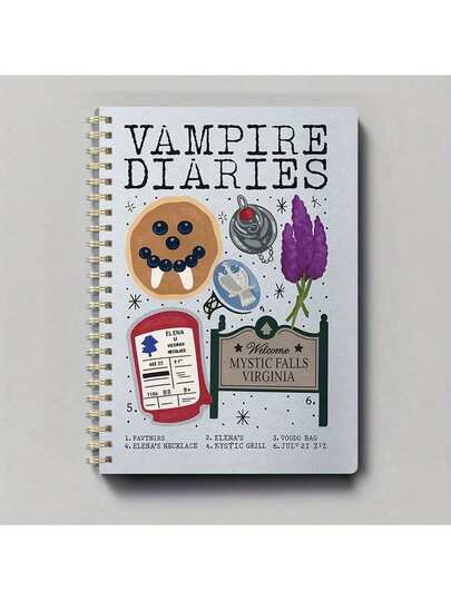1pc Vampire Diary Themed Spiral Notebook, 50 Pages, 14.2*20.8cm, Mixed Color Paper, Suitable For School And Office Supplies, Perfect Gift For Friends And Colleagues, Notebook Diary | Artistic Cover Design | Durable Cover, Daily Planner, Fashion Notebook, Creative Stationery, Smooth Writing, High-End Notebook, Notepad, Writing Pad, Student, Professional