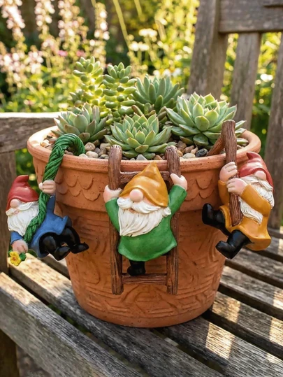 Cute Hanging Gnome Flower Pot Decorations, Resin Fairy Garden Ornaments, Unique Garden Gifts, Bonsai Pot Rim Decorations, Birthday Gifts, Gifts For Her Or Him.