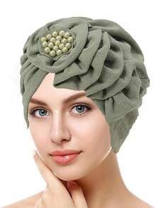 1pc Women's Chemo Head Scarf - Beaded Floral Solid Color Pre-Tied Head Wrap, Suitable For Cancer Patients Sleep Bonnet,Summer,Beach,Hat,Holiday,Travel - Multicolor - View 5