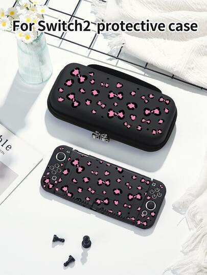 1 Stück Leoparden-Muster Schleife Polka Dot Muster Schutzhülle, kompatibel mit New Switch 2 (2025), Switch NS/Switch OLED/Lite, geeignet für Switch 2 Spielekonsolen Zubehör, passend für Aufbewahrungstasche, Switch Schutzhülle, Weiß/Schwarz, romantisches Geschenk für Switch Spieler