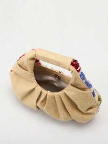 Túi SCULPTEDSTYLE 1 chiếc, chất liệu PVC nhiều màu sắc, đính sequin, phối lưới, thêu họa tiết hoa lá, xếp ly hình đám mây, phong cách thời trang mùa hè cho nữ (Họa tiết hoa được gửi ngẫu nhiên) - Nhiều màu - Xem 8