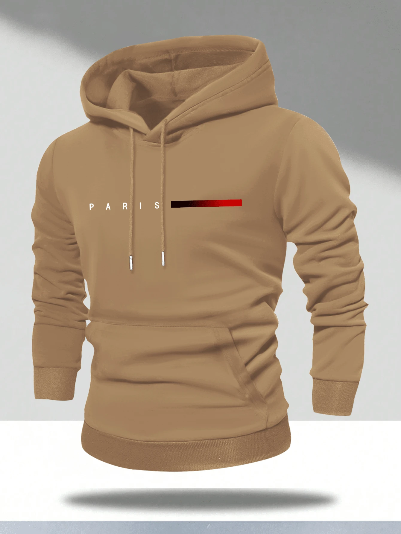 Men's Regular Fit Letter Print Long Sleeve Sweatshirt With Pocket, Fashionable Casual Sportswear Outerwear, Suitable As Gift For Husband Or Boyfriend, Applicable For Street, Commute, Golf, Fishing, Basketball, Camping, Gym - Khaki - View 1