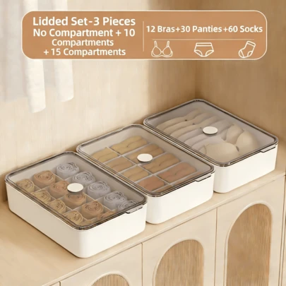 1个/3个装 2026新款三合一收纳盒，防尘多功能塑料整理盒，适用于内衣、袜子和贴身衣物，适合家庭和宿舍使用