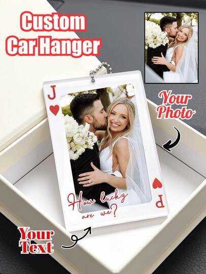 1/3/5pcs, Custom Car Hanger, Personalized Souvenirs And Car Interior Decorations, Custom Photo + Text, Suitable As A Wedding Gift, Valentine's Day Gift, Or Anniversary Gift, Playing Card Design, Party Decorations, Home Decor, Valentine's Day Gifts, Anniversary Gifts, Couple's Anniversary Gifts, Birthday Gifts