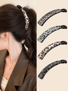 4pcs Vintage Leopard Print & Banana Clip Hair Accessories, Elegant Fashion Hair Clips Suitable For Daily Wear, Decorate Ponytail, Women Hair Accessories, Women Gifts,Festival,Party - Multicolor - View 2