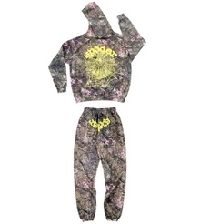 SP5DER Men/Women Hoodies Graffiti Number 5 Print Hoodie Unisex ,Y2k Streetwear Oversized Hooded Pullover Pocket Sweatshirt - Brown/set - 查看 3