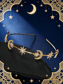 1PC Ramadan Fashion Sun Goddess Double-Layer Headband, Hexagram Star & Moon Alloy Crystal Hair Hoop, Baroque Hair Accessory ,Hair Band ,Diadema - Multicolor - View 4