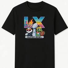 LX Bunny And Frog Cartoon Print Crew Neck T Shirt Sweatshirt Casual Wear Tops Plus Size Clothes Business Casual Y2k Colorful Trophy Graphic Short Sleeve Playful Fan Tee Suitable For Winter Machine Washable - Black - View 1