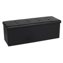 Folding Ottoman Storage Box Pouffe Seat Chair Foot Stool Bench Faux Leather 44 Inch - Black - View 9