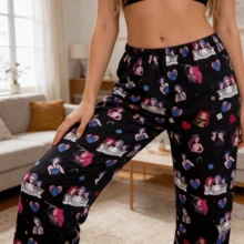 Mattel K-POP 女巫狩猎主题法兰绒睡裤，加厚保暖内衬，秋冬季保暖休闲卡通家居裤 - 紫色少女 - 查看 4