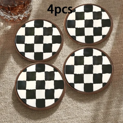 4/6-delars set med träunderlägg med abstrakt schackrutmönster - värmebeständiga, halkfria, högtemperaturbeständiga, lämpliga för hemmet, kontoret och temafester, bästa presenterna till högtider, lämpliga för påsk, alla hjärtans dag, bröllopsfest, mors dag, kökstillbehör till bord
