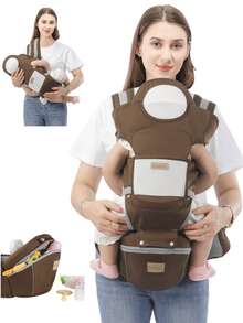 3-In-1 Baby Carrier Waist Stool, Lightweight 4-Season Ergonomic Backpack, Multifunctional Infant Carrier - Coffee Brown - View 11