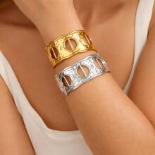 Elegant And Adjustable Women's Bracelet, Open, In A Teardrop Shape, Plated In 925 Sterling Silver Or 18K Gold. - Ouro + prata - 查看 1