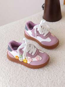 1 Pair Girls' Floral Embroidered Sneakers, New Spring/Autumn Children Soft Bottom Casual Breathable Shoes - Purple - View 4