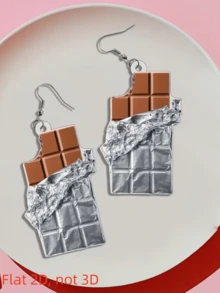 2D Chocolate Pendant Earrings, Creative Design, Funny Earrings, Flat Acrylic Earrings, Suitable For Daily Wear And Parties, Valentine's Day Gift - Chocolate - View 1