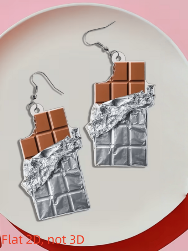 2D Chocolate Pendant Earrings, Creative Design, Funny Earrings, Flat Acrylic Earrings, Suitable For Daily Wear And Parties, Valentine's Day Gift